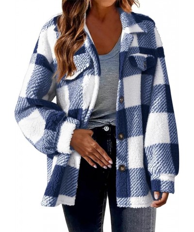 Women's Flannel Plaid Shacket Long Sleeve Single-Breasted Jacket Coats Lapel Fall Fashion Tops Blouse Trendy Outfits Blue $10...