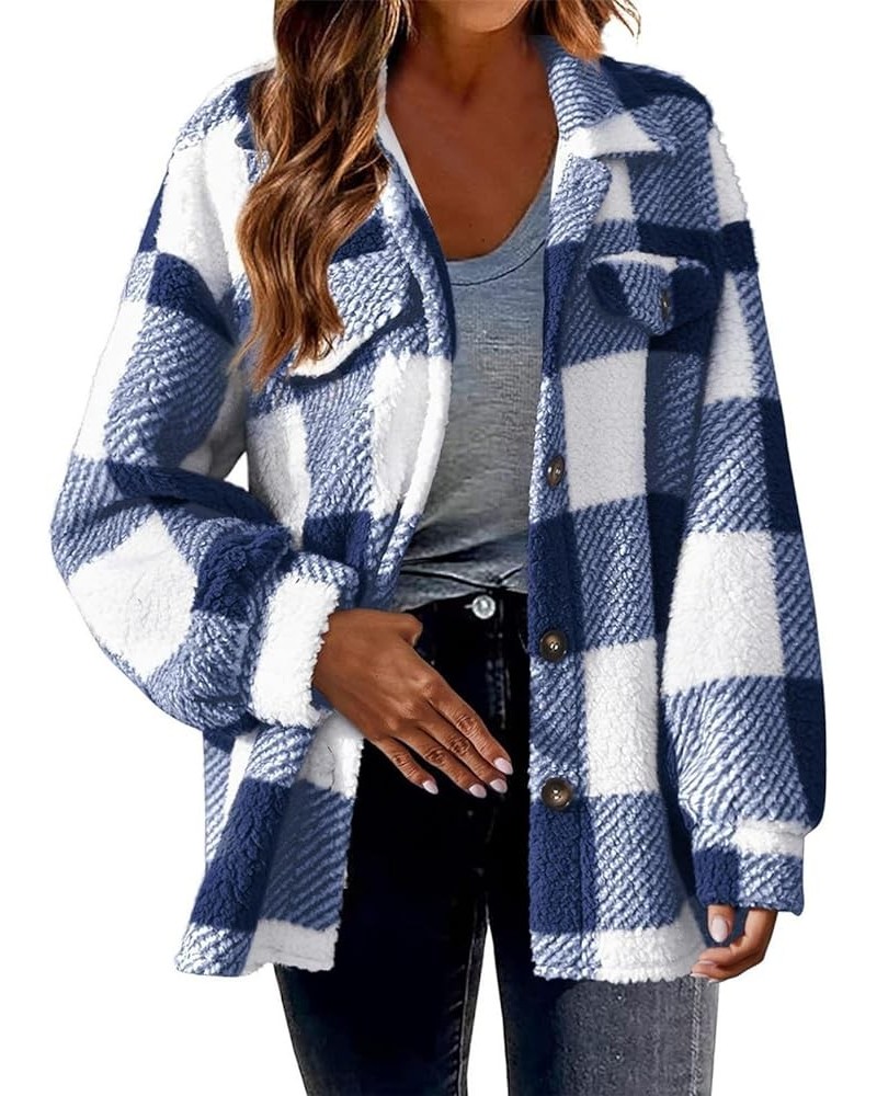 Women's Flannel Plaid Shacket Long Sleeve Single-Breasted Jacket Coats Lapel Fall Fashion Tops Blouse Trendy Outfits Blue $10...