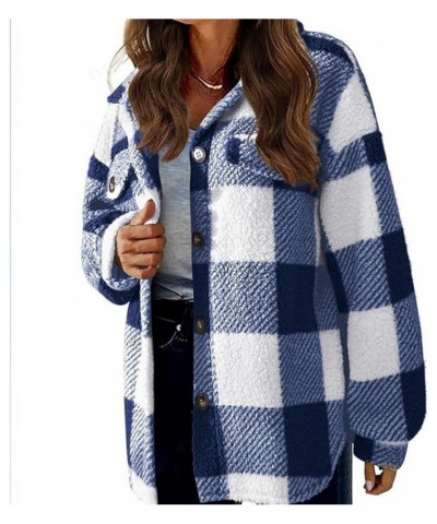 Women's Flannel Plaid Shacket Long Sleeve Single-Breasted Jacket Coats Lapel Fall Fashion Tops Blouse Trendy Outfits Blue $10...