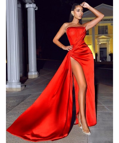 Strapless Prom Dresses Mermaid Evening Dresses Slit Ball Gowns for Women Formal Coral $42.09 Dresses