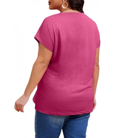 Womens Plus Size T Shirts V Neck Short Sleeve Side Split High Low Tops Casual Summer Loose Fit Tees with Pocket Red $16.79 T-...