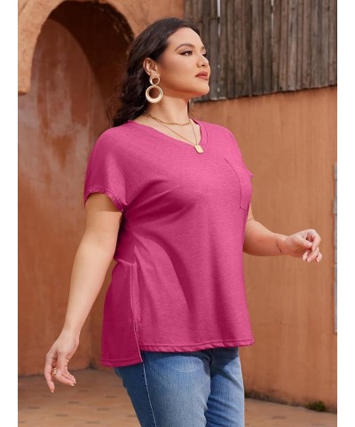 Womens Plus Size T Shirts V Neck Short Sleeve Side Split High Low Tops Casual Summer Loose Fit Tees with Pocket Red $16.79 T-...