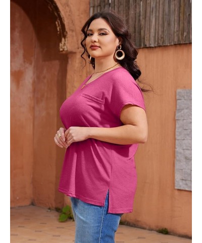 Womens Plus Size T Shirts V Neck Short Sleeve Side Split High Low Tops Casual Summer Loose Fit Tees with Pocket Red $16.79 T-...