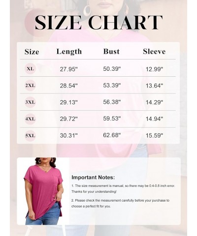 Womens Plus Size T Shirts V Neck Short Sleeve Side Split High Low Tops Casual Summer Loose Fit Tees with Pocket Red $16.79 T-...