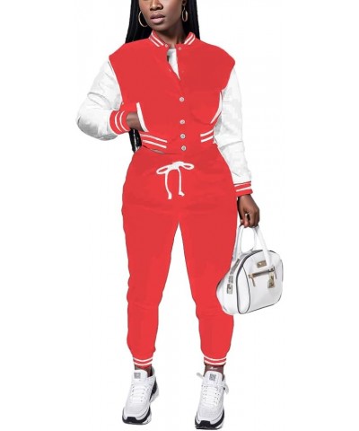 Women's 2 Piece Varsity Outfits - Long Sleeve Jacket Pants Sweatsuit Stylish Baseball Sets for Fall 61-red $22.94 Activewear