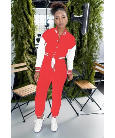 Women's 2 Piece Varsity Outfits - Long Sleeve Jacket Pants Sweatsuit Stylish Baseball Sets for Fall 61-red $22.94 Activewear