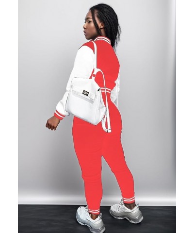 Women's 2 Piece Varsity Outfits - Long Sleeve Jacket Pants Sweatsuit Stylish Baseball Sets for Fall 61-red $22.94 Activewear