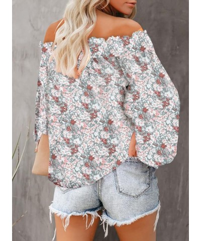 Off The Shoulder Tops for Women Casual Floral Blouses Lantern Sleeves Chiffon Shirt Tops F-floral White $16.95 Rompers