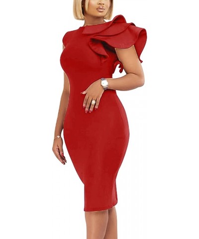 Women's Elegant Formal Bodycon Ruffle Sleeveless Midi Cocktail Party Dress Red $15.05 Dresses