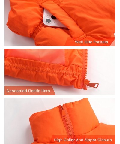 Womens Cropped Puffer Vest Zip Up Stand Collar Lightweight Sleeveless Padded Gilet with Pockets Orange $17.48 Vests