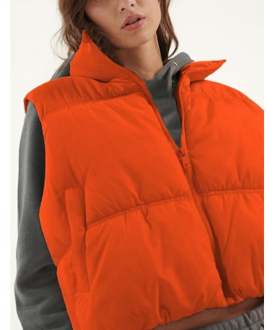 Womens Cropped Puffer Vest Zip Up Stand Collar Lightweight Sleeveless Padded Gilet with Pockets Orange $17.48 Vests