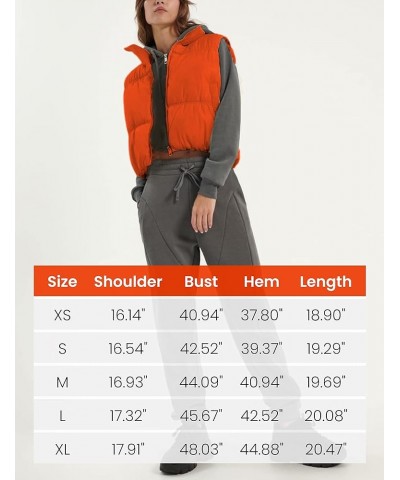 Womens Cropped Puffer Vest Zip Up Stand Collar Lightweight Sleeveless Padded Gilet with Pockets Orange $17.48 Vests