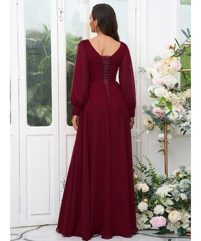 Long Sleeve Bridesmaid Dresses for Wedding Women's V Neck Chiffon Formal Evening Dress with Slit Emerald Green $27.30 Dresses