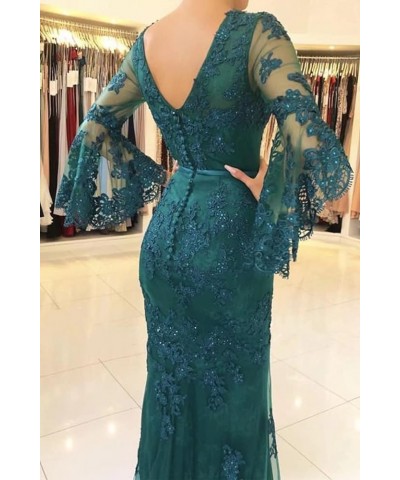 Lace Applique Double V Neck Mermaid Prom Dress Flare Sleeve Evening Gowns for Women Formal Sage $54.72 Dresses