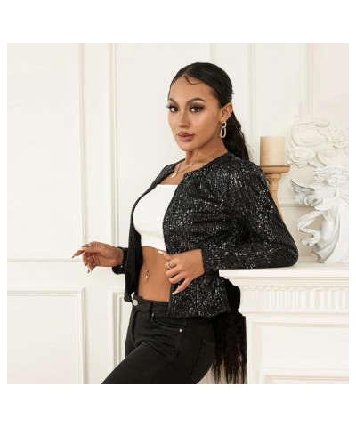 Women Sequin Jacket Lightweight Open Front Shiny Blazer Party Night Concert Long Sleeve Sparkly Cardigan Shrug Black $9.42 Bl...