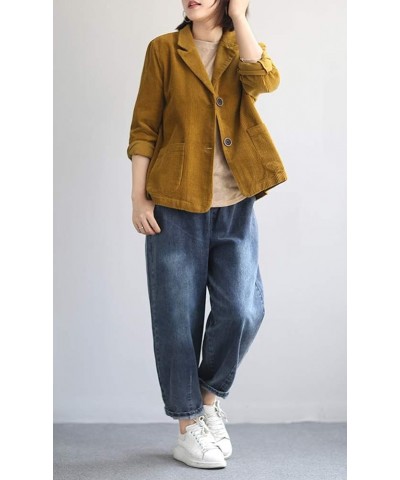 Women's Vintage Corduroy Long Sleeves Work Blazer Jacket Suit Yellow $19.76 Blazers