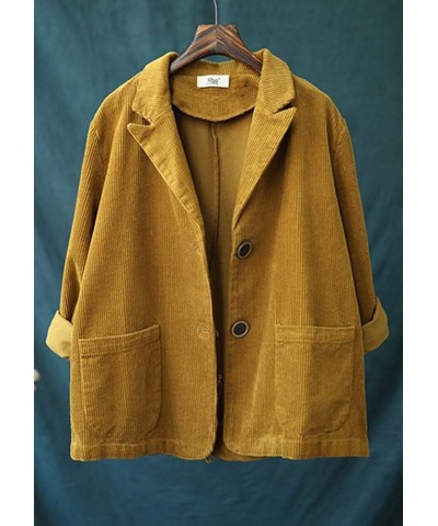 Women's Vintage Corduroy Long Sleeves Work Blazer Jacket Suit Yellow $19.76 Blazers