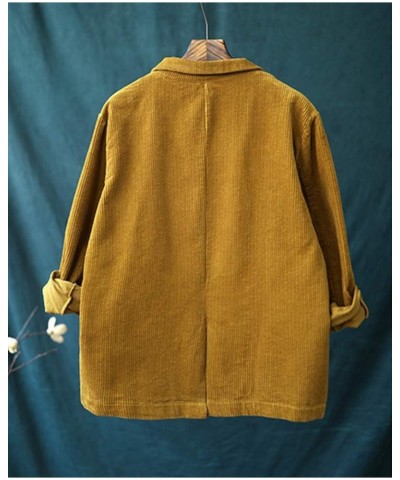 Women's Vintage Corduroy Long Sleeves Work Blazer Jacket Suit Yellow $19.76 Blazers