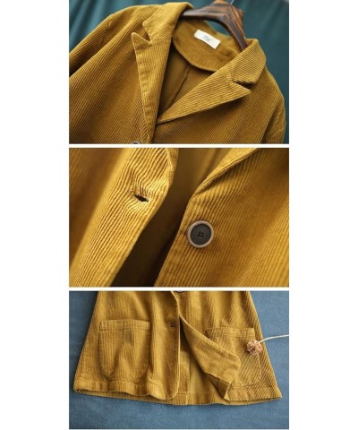 Women's Vintage Corduroy Long Sleeves Work Blazer Jacket Suit Yellow $19.76 Blazers