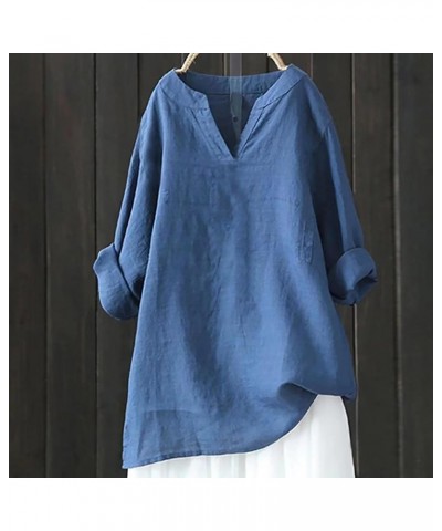 Women Tops Summer 2023 Cotton Linen Tunic Shirt Causal Loose Half Sleeve V Neck Blouses Boho Trendy Clothing J04-light Blue $...