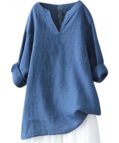 Women Tops Summer 2023 Cotton Linen Tunic Shirt Causal Loose Half Sleeve V Neck Blouses Boho Trendy Clothing J04-light Blue $...