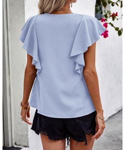 Women's 2024 Summer Cute Tops Ruffle Cap Sleeve V Neck Loose Fit Blouses Dressy Casual Fashion Ladies Shirts Light Blue $14.4...