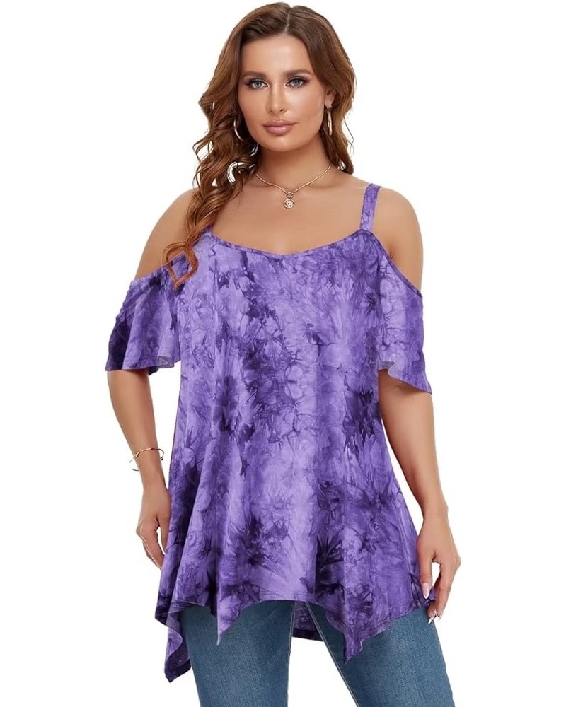 Cold Shoulder Tops for Womens Summer Clothes Spaghetti Strape Tunic Oversized Shirts Asymmetrical Plus Size Blouse B-purple $...