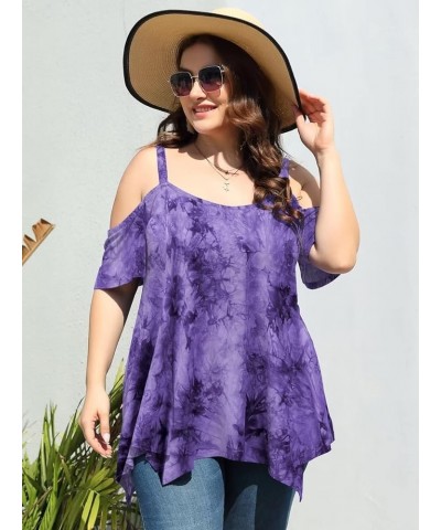 Cold Shoulder Tops for Womens Summer Clothes Spaghetti Strape Tunic Oversized Shirts Asymmetrical Plus Size Blouse B-purple $...