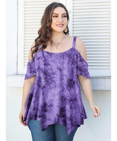 Cold Shoulder Tops for Womens Summer Clothes Spaghetti Strape Tunic Oversized Shirts Asymmetrical Plus Size Blouse B-purple $...