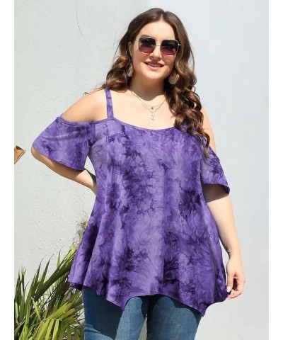 Cold Shoulder Tops for Womens Summer Clothes Spaghetti Strape Tunic Oversized Shirts Asymmetrical Plus Size Blouse B-purple $...