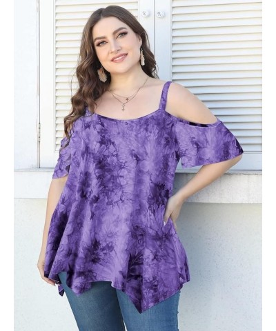 Cold Shoulder Tops for Womens Summer Clothes Spaghetti Strape Tunic Oversized Shirts Asymmetrical Plus Size Blouse B-purple $...