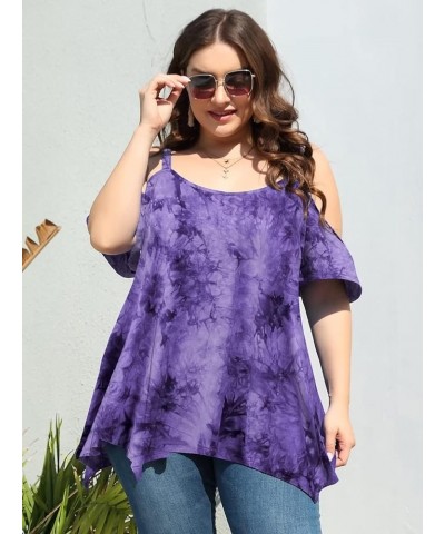 Cold Shoulder Tops for Womens Summer Clothes Spaghetti Strape Tunic Oversized Shirts Asymmetrical Plus Size Blouse B-purple $...