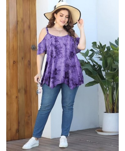 Cold Shoulder Tops for Womens Summer Clothes Spaghetti Strape Tunic Oversized Shirts Asymmetrical Plus Size Blouse B-purple $...