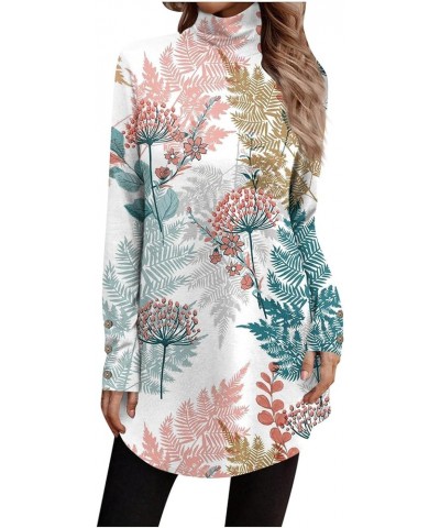 Long Tunics for Women to Wear with Leggings High Neck Floral Print Button Pullover Shirts Fashion Fall Shirts Blouses White-s...