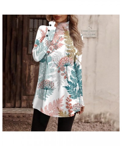 Long Tunics for Women to Wear with Leggings High Neck Floral Print Button Pullover Shirts Fashion Fall Shirts Blouses White-s...