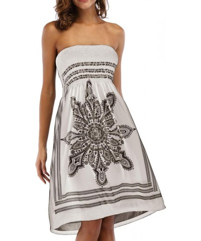 Women's Strapless Floral Bohemian Casual Mini Beach Dress Cover-ups Dress Beige $11.20 Dresses