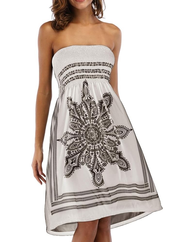 Women's Strapless Floral Bohemian Casual Mini Beach Dress Cover-ups Dress Beige $11.20 Dresses