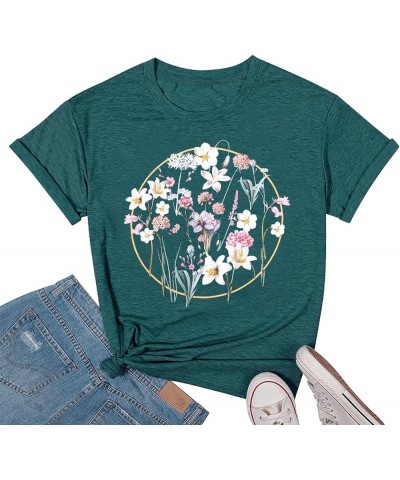 Sunflower Shirts for Women Flower Graphic Tees Wildflower Shirts Funny Love Heart Blessed T-Shirt Casual Cute Shirt Tops W01-...