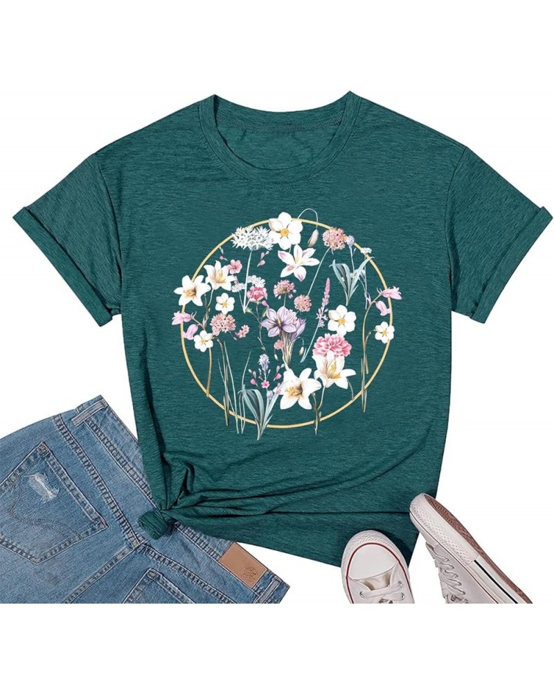 Sunflower Shirts for Women Flower Graphic Tees Wildflower Shirts Funny Love Heart Blessed T-Shirt Casual Cute Shirt Tops W01-...