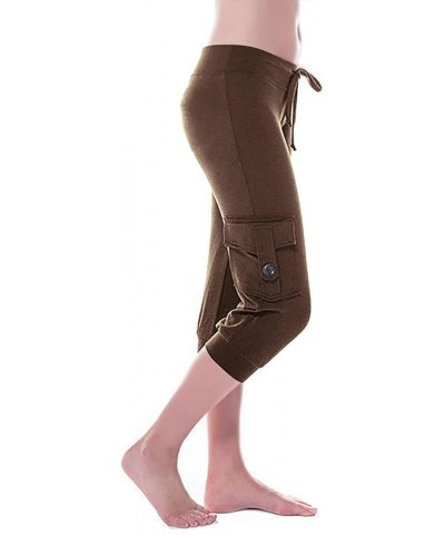 Womens Capri Pants for Summer 2024 Casual Lightweight Leggings High Wasit Elastic Pant with Pockets Cropped Trousers Z1-brown...