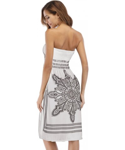 Women's Strapless Floral Bohemian Casual Mini Beach Dress Cover-ups Dress Beige $11.20 Dresses