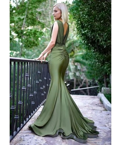 Satin Bridesmaid Dresses Mermaid V Neck Formal Dresses Ruched Wedding Evening Gowns Green $34.83 Dresses