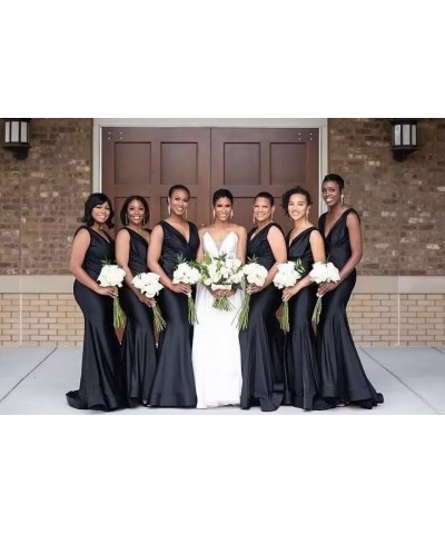 Satin Bridesmaid Dresses Mermaid V Neck Formal Dresses Ruched Wedding Evening Gowns Green $34.83 Dresses