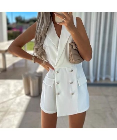 Women's Fashion Double Breasted Sleeveless Jumpsuit Rompers Slim Trench Coat Solid Color Jacket Dress Long Tulle Jacket (Blue...