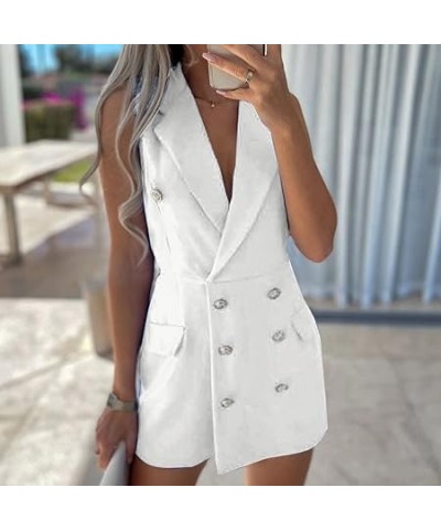 Women's Fashion Double Breasted Sleeveless Jumpsuit Rompers Slim Trench Coat Solid Color Jacket Dress Long Tulle Jacket (Blue...