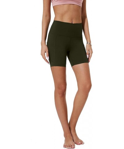 Women's High Waisted Tummy Control Seamless Waistband Yoga Shorts with Pockets 6" Inseam Olive $13.49 Activewear