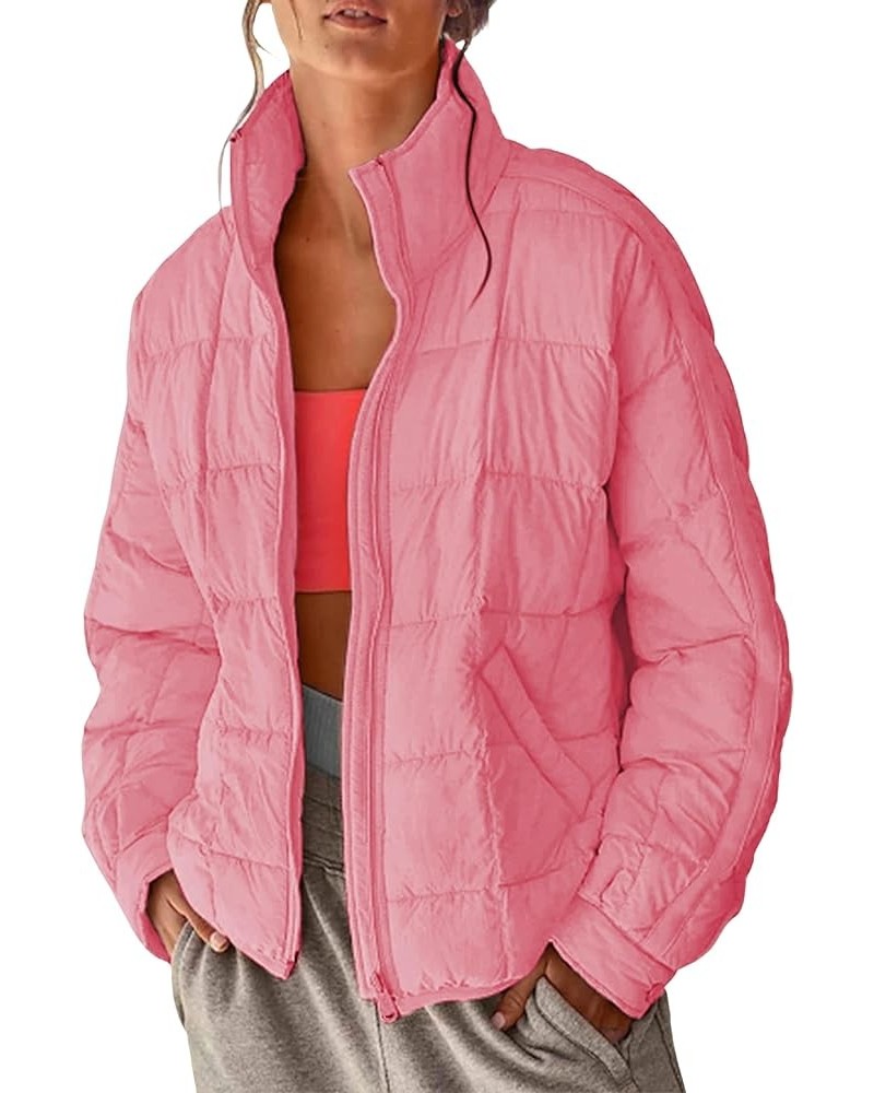 Womens Quilted Puffer Jacket Zip Up Lightweight Padded Coat Outwear Pink $23.92 Jackets