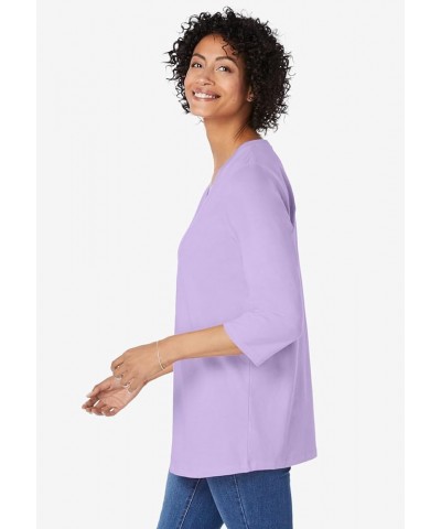 Women's Plus Size Perfect Three-Quarter Sleeve V-Neck Tunic Pink $14.22 Tops