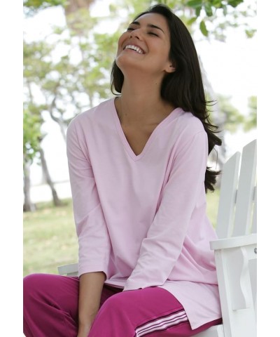 Women's Plus Size Perfect Three-Quarter Sleeve V-Neck Tunic Pink $14.22 Tops