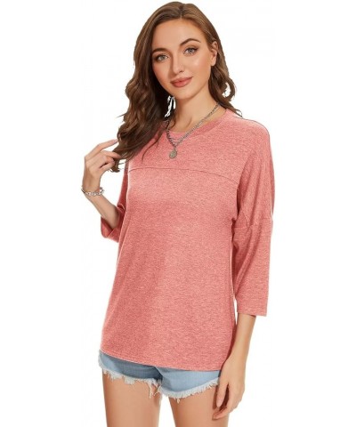 Women's Casual 3/4 Sleeve T-Shirts Loose Tunic Tops Round Neck Cute Basic Tee Shirts D-peach $12.50 Tops